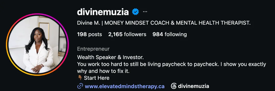 Divine's Instagram profile